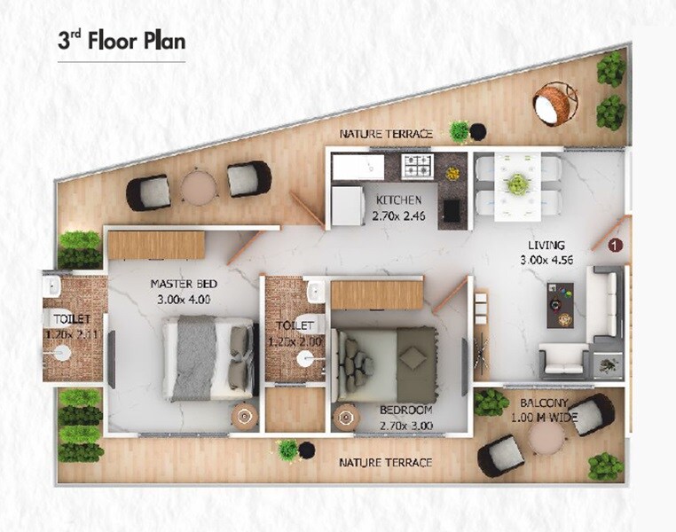 Floor plan of 2 BHK 606 Sq. Ft. Apartment in Saraswati Meera Square, Thane