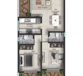 2 BHK 685 Sq. Ft. Apartment in Saraswati Meera Vistara