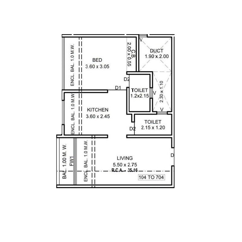Floor plan of 1 BHK 378 Sq. Ft. Apartment in Sarthi Saffron, Thane