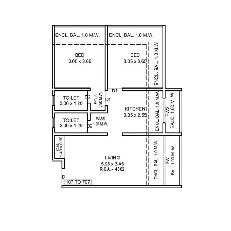 2 BHK 502 Sq. Ft. Apartment