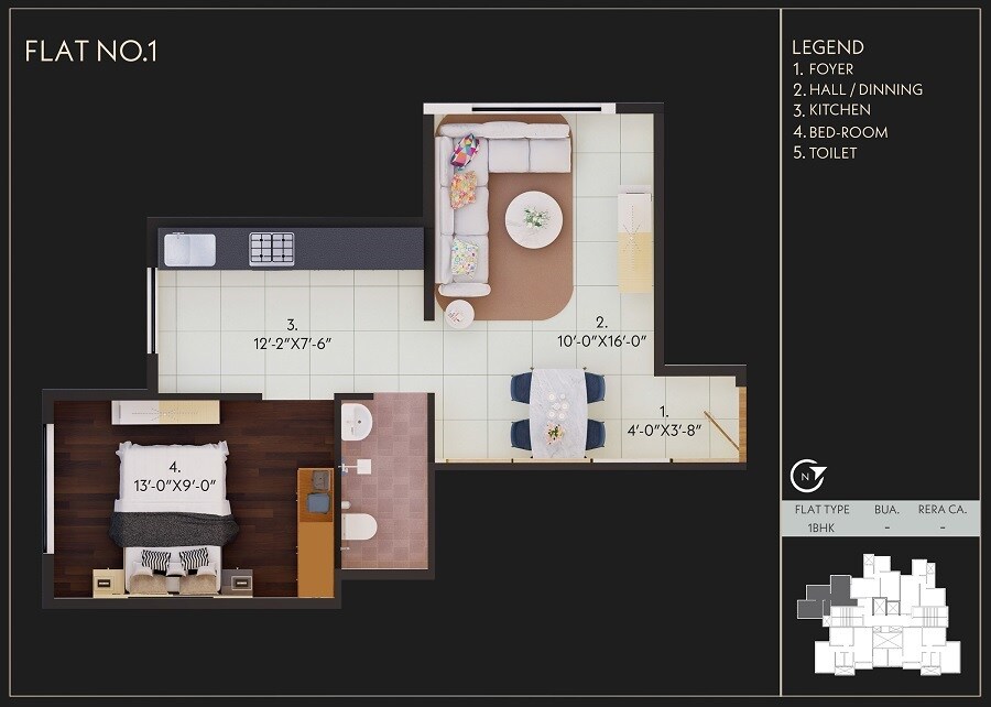 Floor plan of 1 BHK 424 Sq. Ft. Apartment in Sarvashiva Varhaala Heights, Thane