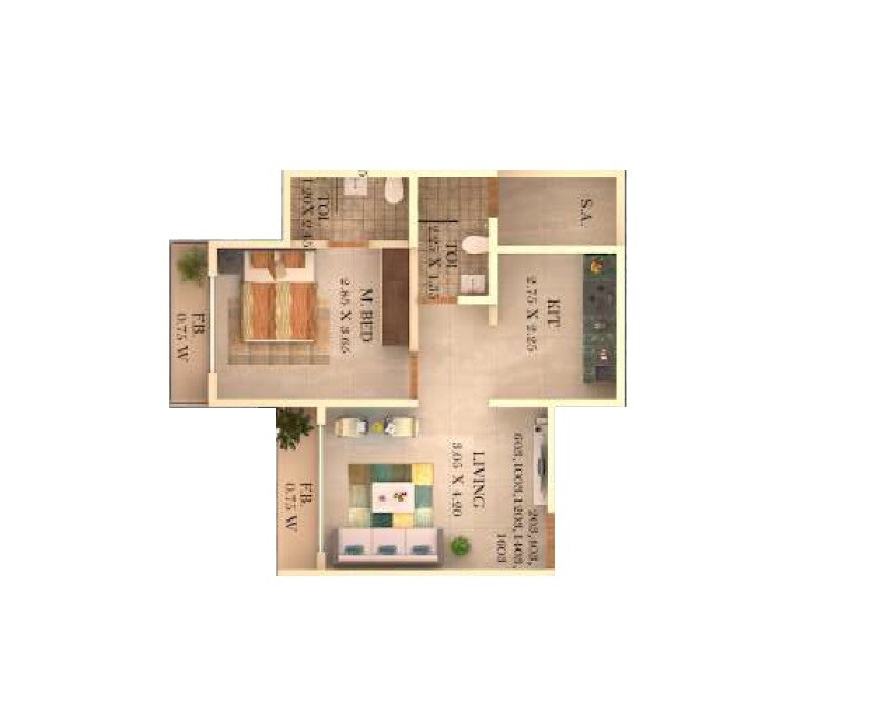 Floor plan of 1 BHK 383 Sq. Ft. Apartment in Sarvodaya Onyx, Thane