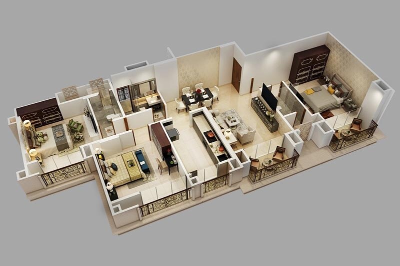 Floor plan of 3 BHK 857 Sq. Ft. Apartment in Satguru Florence, Thane
