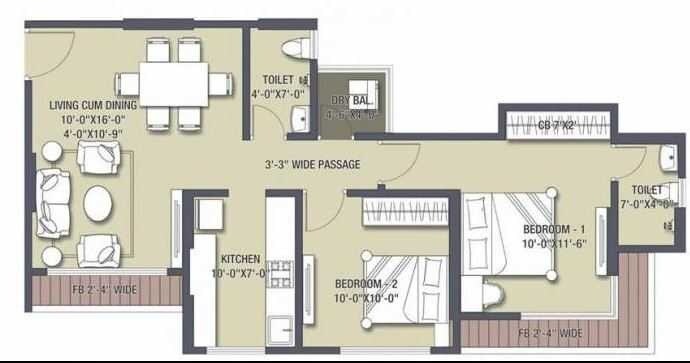 Floor plan of 2 BHK 564 Sq. Ft. Apartment in Satguru Solitaire, Thane