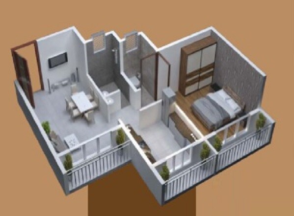 Floor plan of 1 BHK 450 Sq. Ft. Apartment in Satya Pine View, Thane