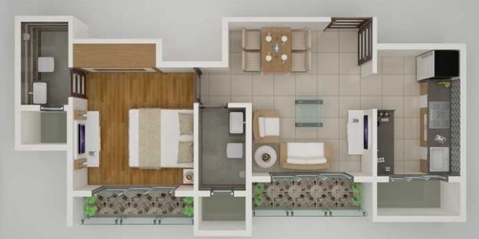 Floor plan of 1 BHK 430 Sq. Ft. Apartment in Satyadeep Shree Sandesh Heights, Thane