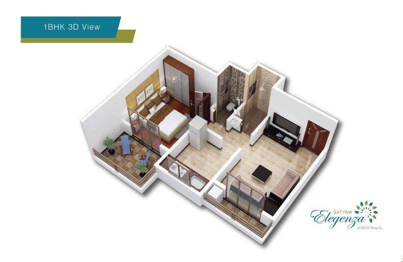 Floor plan of 1 BHK 345 Sq. Ft. Apartment in Satyam Elegenza, Thane