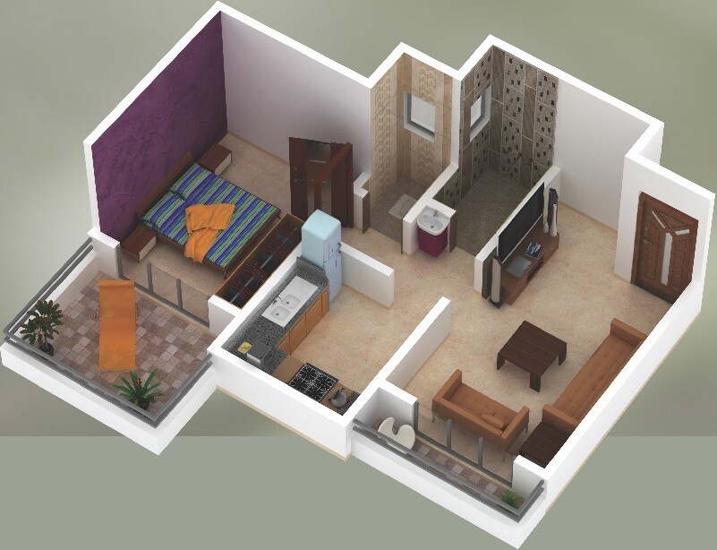 Floor plan of 1 BHK 325 Sq. Ft. Apartment in Satyam Oleander, Thane