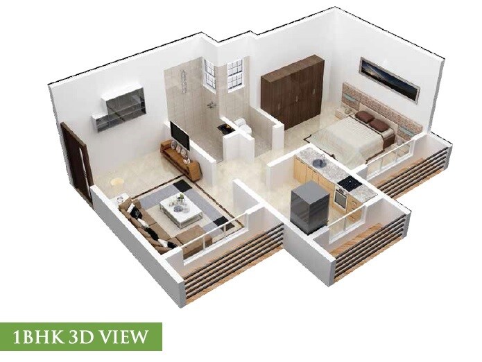 Floor plan of 1 BHK 413 Sq. Ft. Apartment in Satyam Sheela, Thane