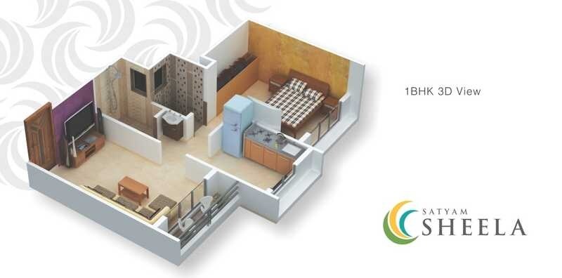 Floor plan of 1 BHK 462 Sq. Ft. Apartment in Satyam Sheela, Thane