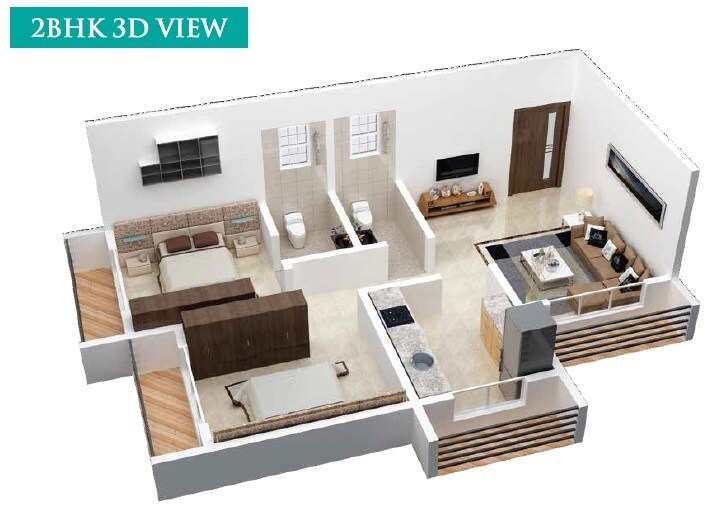 Floor plan of 2 BHK 557 Sq. Ft. Apartment in Satyam Sheela, Thane