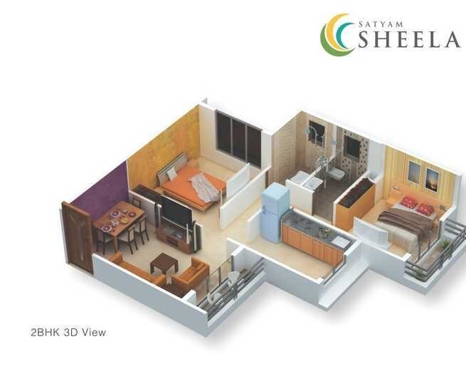 Floor plan of 2 BHK 500 Sq. Ft. Apartment in Satyam Sheela, Thane