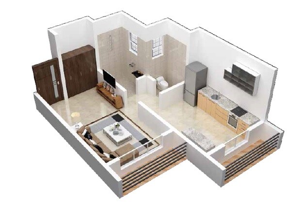 Floor plan of 207 Sq. Ft. Studio in Satyam Sheela, Thane