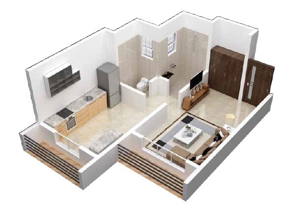 Floor plan of 222 Sq. Ft. Studio in Satyam Sheela, Thane