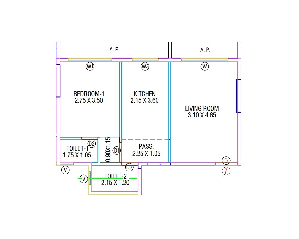 Floor plan of 1 BHK Apartment - 443 sq. ft. in Satyashrey Shree Audumbar, Thane