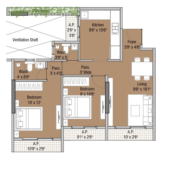2 BHK 525 Sq. Ft. Apartment