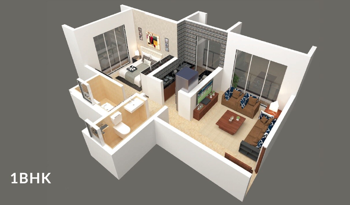 Floor plan of 1 BHK 367 Sq. Ft. Apartment in SBM Sky, Thane