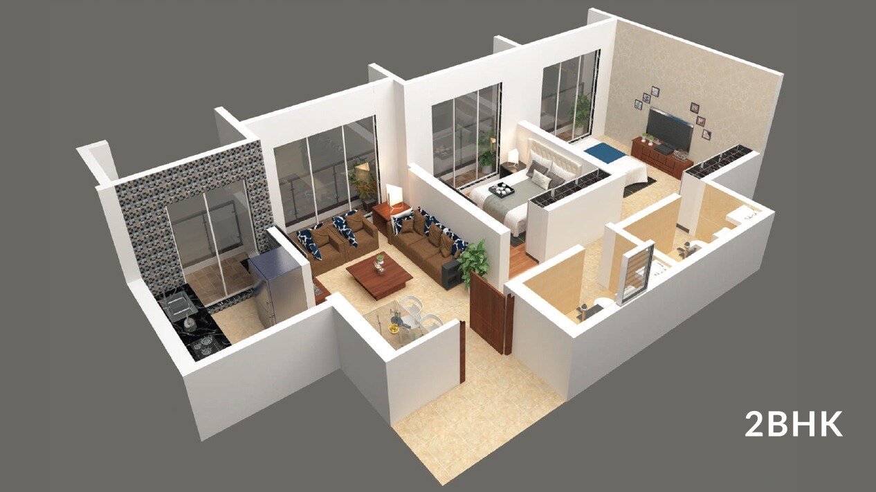 Floor plan of 2 BHK 480 Sq. Ft. Apartment in SBM Sky, Thane