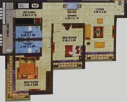 Floor plan of 2 BHK 537 Sq. Ft. Apartment in SD Bhalerao Deepmala, Thane