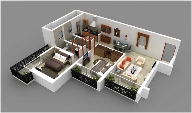 Floor plan of 2 BHK 733 Sq. Ft. Apartment in SD Bhalerao Deepmala, Thane
