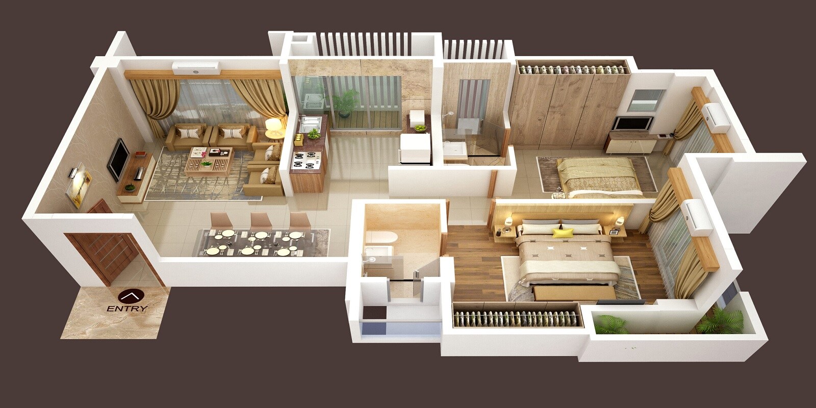 Floor plan of 2 BHK 633 Sq. Ft. Apartment in SDC Dev Aangan, Thane