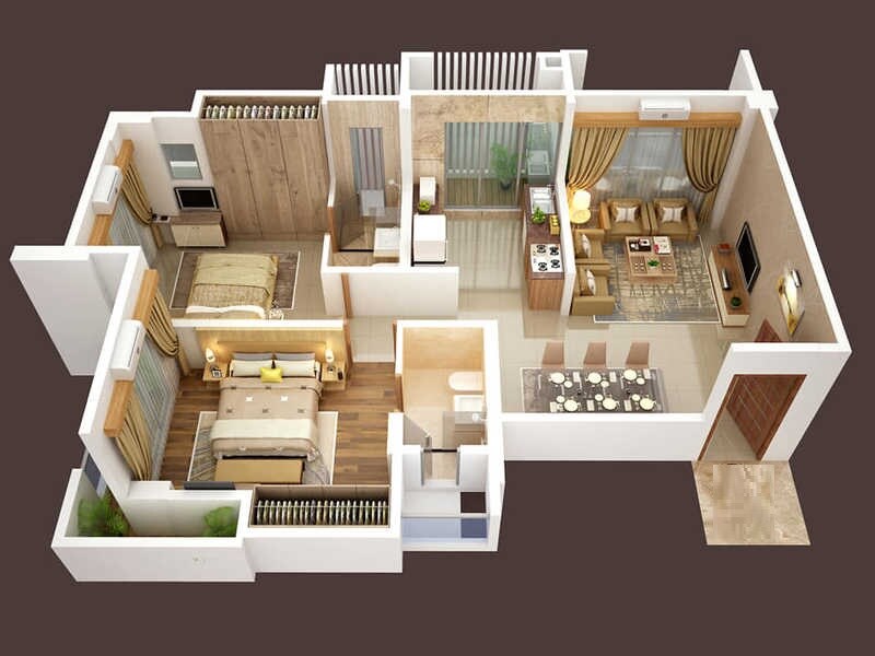 Floor plan of 2 BHK 832 Sq. Ft. Apartment in SDC Dev Aangan, Thane