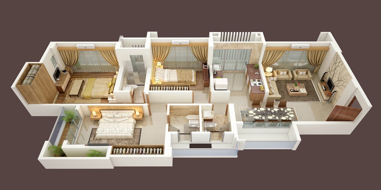 Floor plan of 3 BHK 873 Sq. Ft. Apartment in SDC Dev Aangan, Thane