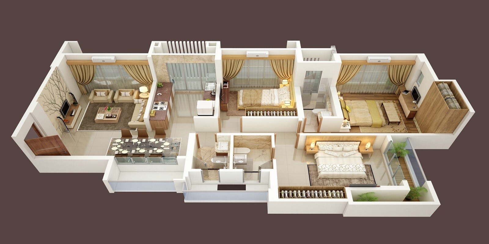 Floor plan of 3 BHK 1171 Sq. Ft. Apartment in SDC Dev Aangan, Thane