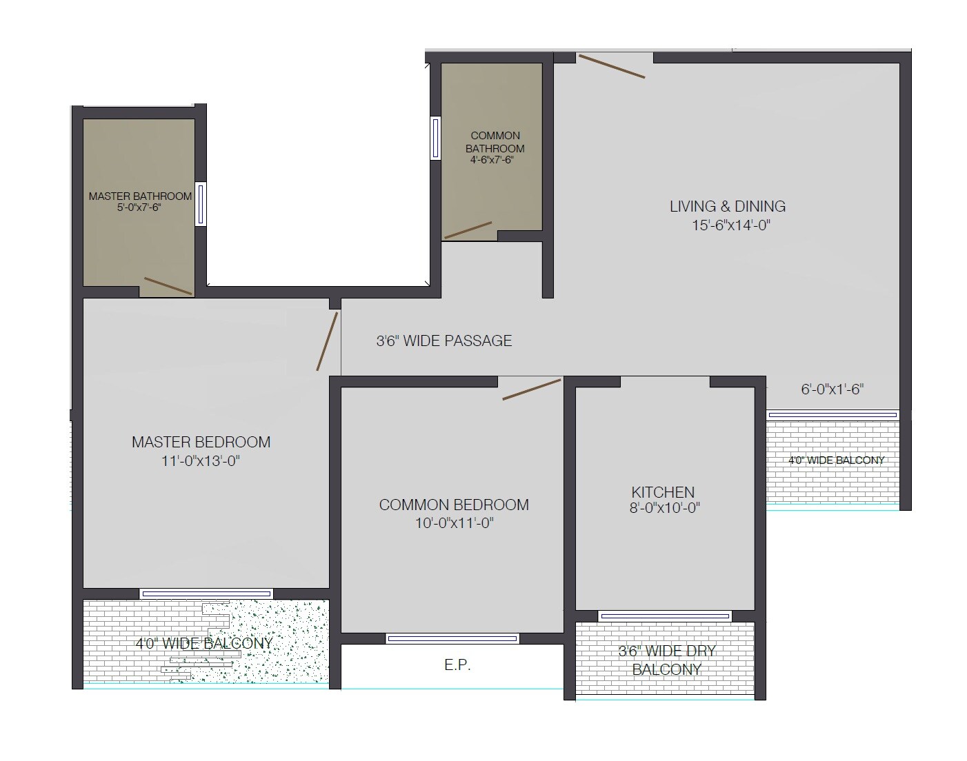 Floor plan of 2 BHK 794 Sq. Ft. Apartment in Sea Green Aurus, Thane