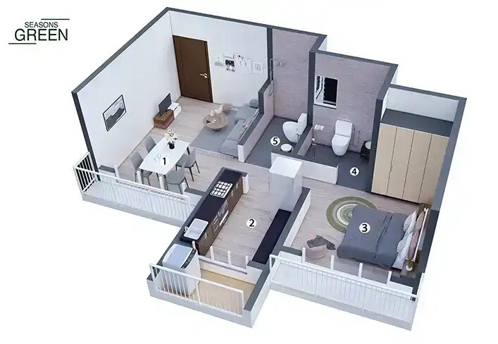 Floor plan of 1 BHK 412 Sq. Ft. Apartment in Seasons Green, Thane