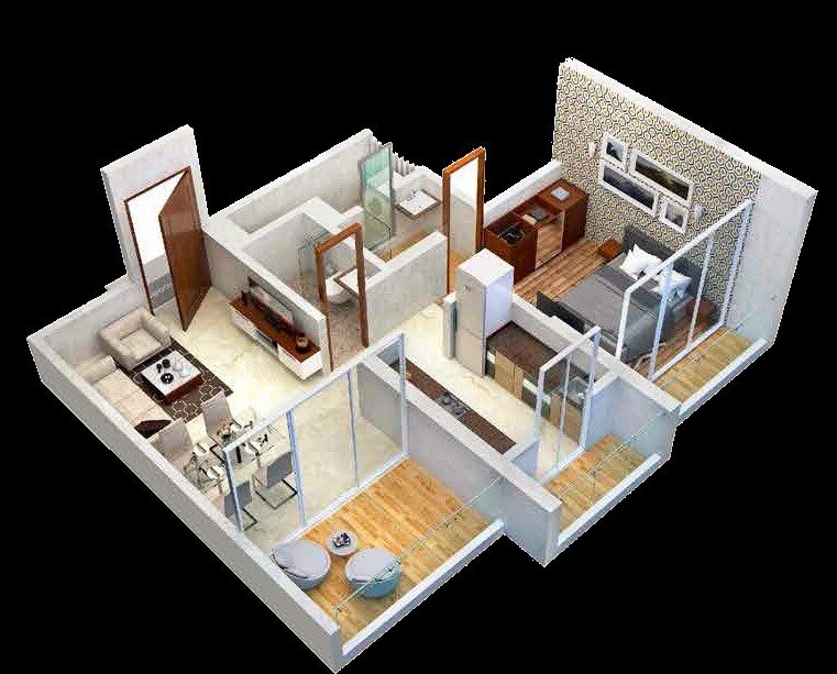 Floor plan of 1 BHK 406 Sq. Ft. Apartment in Seasons Orchid, Thane