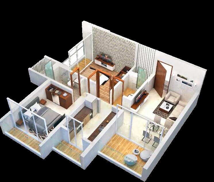 Floor plan of 2 BHK 455 Sq. Ft. Apartment in Seasons Orchid, Thane