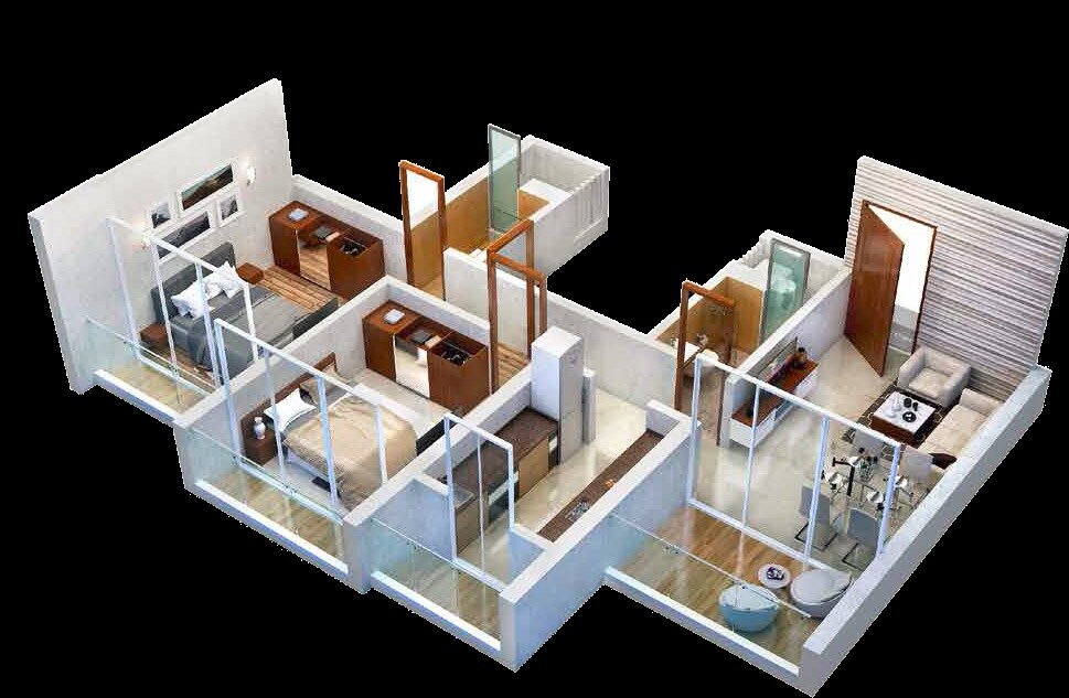 Floor plan of 2 BHK 599 Sq. Ft. Apartment in Seasons Orchid, Thane