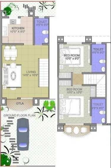 Floor plan of 2 BHK 1030 Sq. Ft. Apartment in Seva Green Willows, Thane