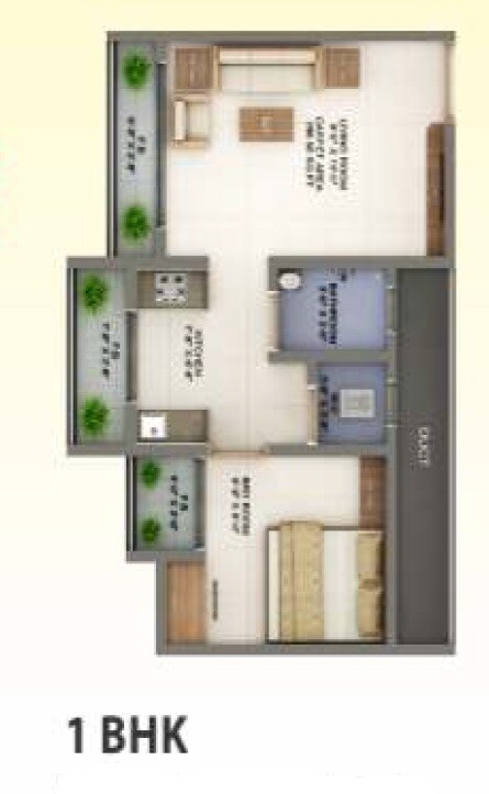 Floor plan of 1 BHK 370 Sq. Ft. Apartment in Seven Eleven Apna Ghar, Thane