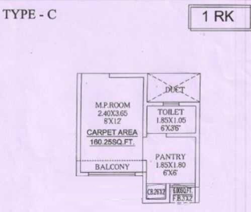Floor plan of 227 Sq. Ft. Studio in Seven Eleven Apna Ghar II, Thane