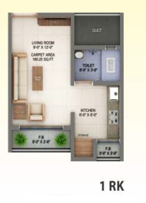 Floor plan of 160 Sq. Ft. Studio in Seven Eleven Apna Ghar, Thane