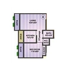 Floor plan of 1 BHK 536 Sq. Ft. Apartment in Seven Eleven Regency, Thane