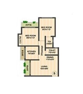 Floor plan of 2 BHK 732 Sq. Ft. Apartment in Seven Eleven Regency, Thane