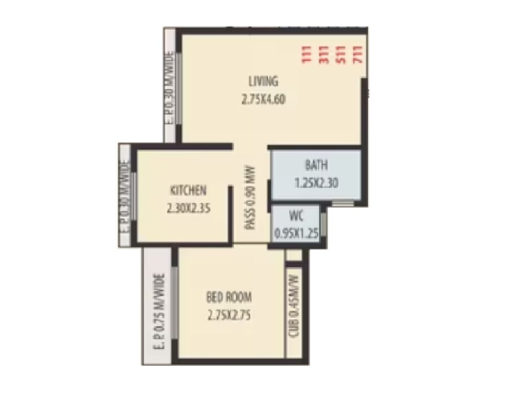 Floor plan of 1 BHK 285 Sq. Ft. Apartment in Seven Hill Sky Avenue, Thane