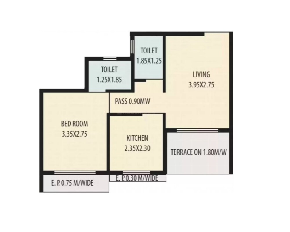 Floor plan of 1 BHK 319 Sq. Ft. Apartment in Seven Hill Sky Avenue, Thane