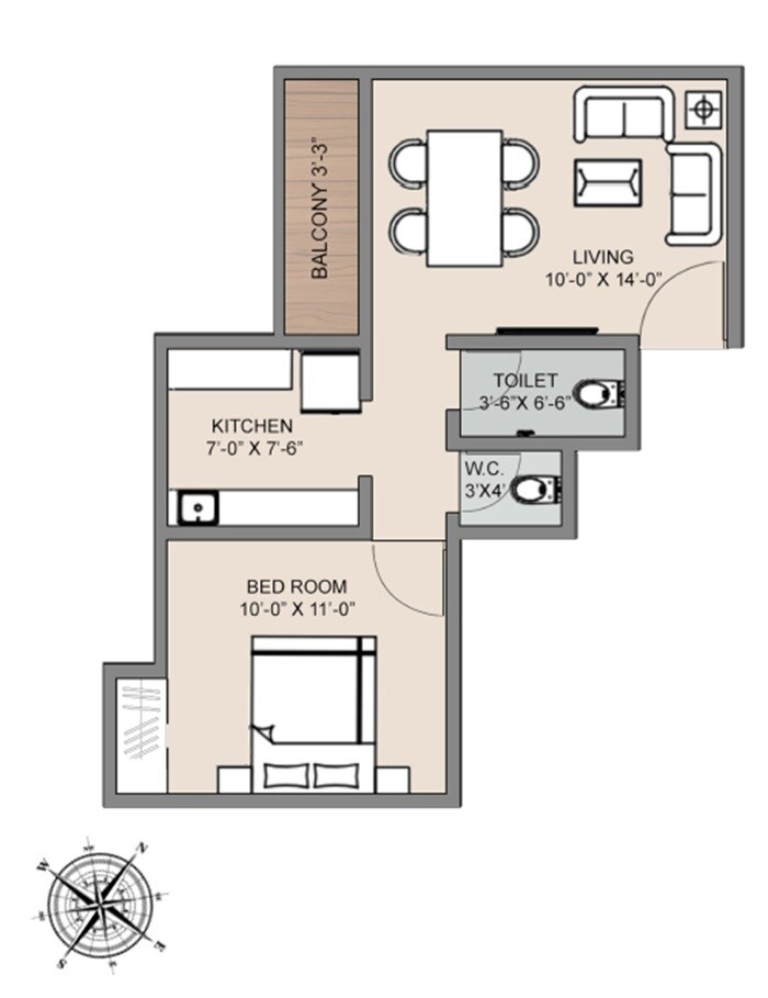 1 BHK 416 Sq. Ft. Apartment