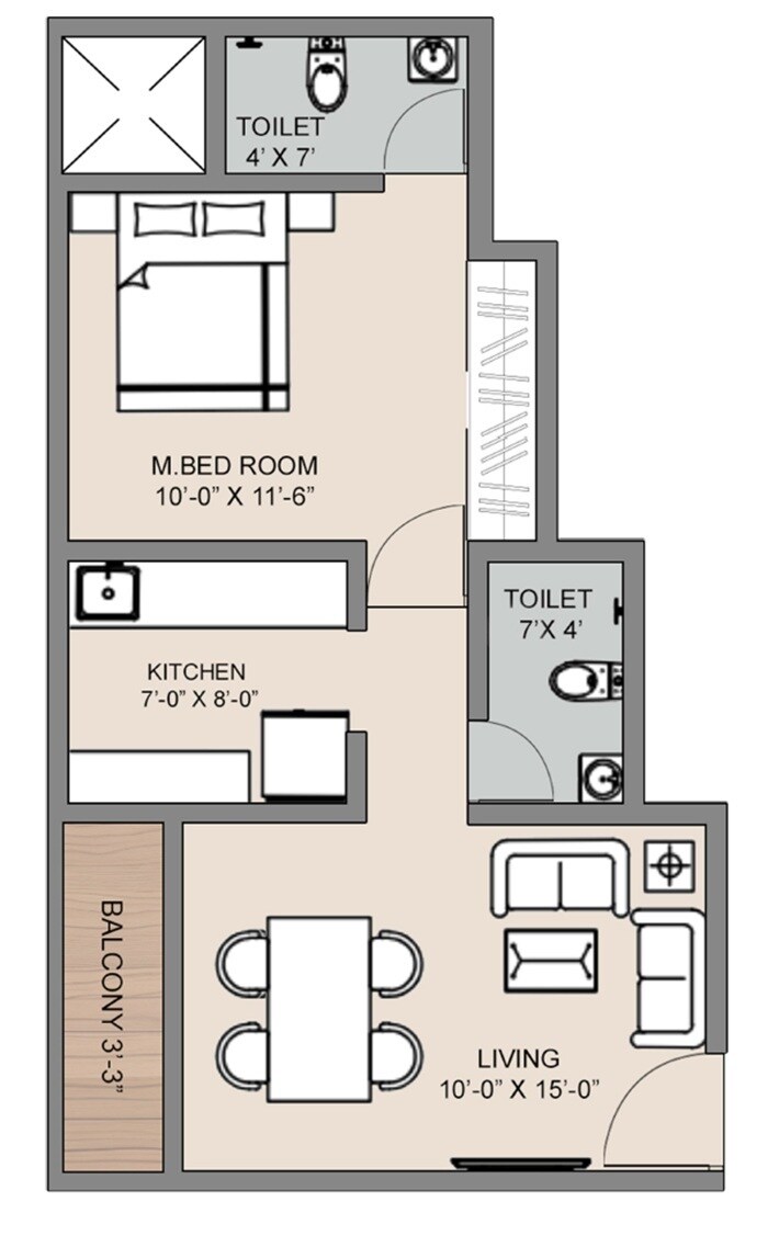 Floor plan of 1 BHK 460 Sq. Ft. Apartment in Shakti Avantika, Thane