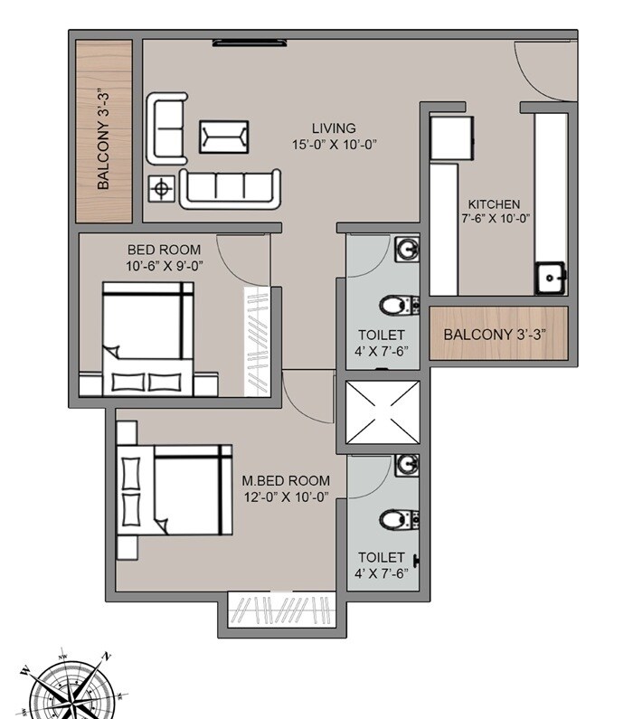 Floor plan of 2 BHK 618 Sq. Ft. Apartment in Shakti Avantika, Thane