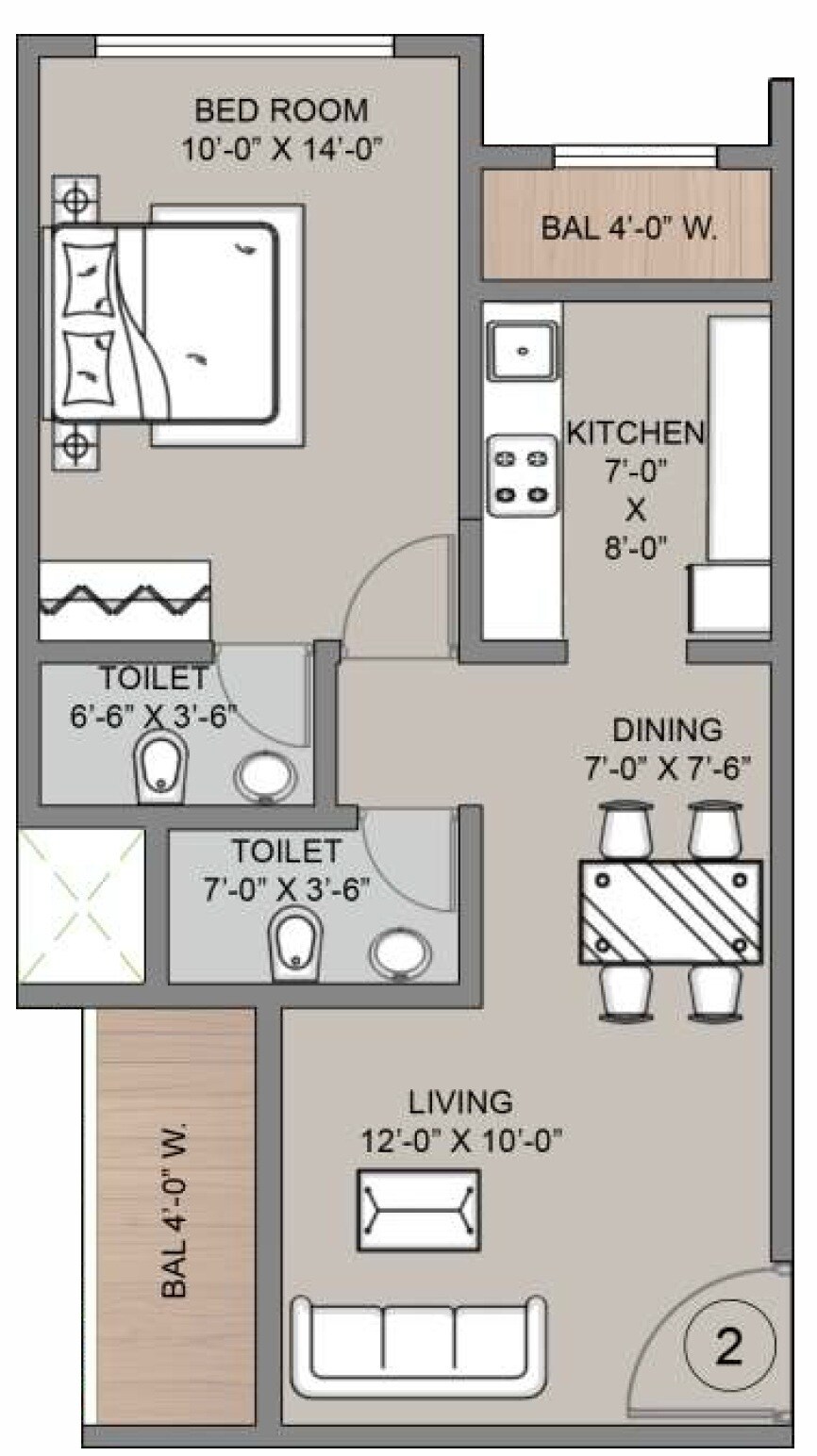 Floor plan of 1 BHK 539 Sq. Ft. Apartment in Shakti Dwarka, Thane