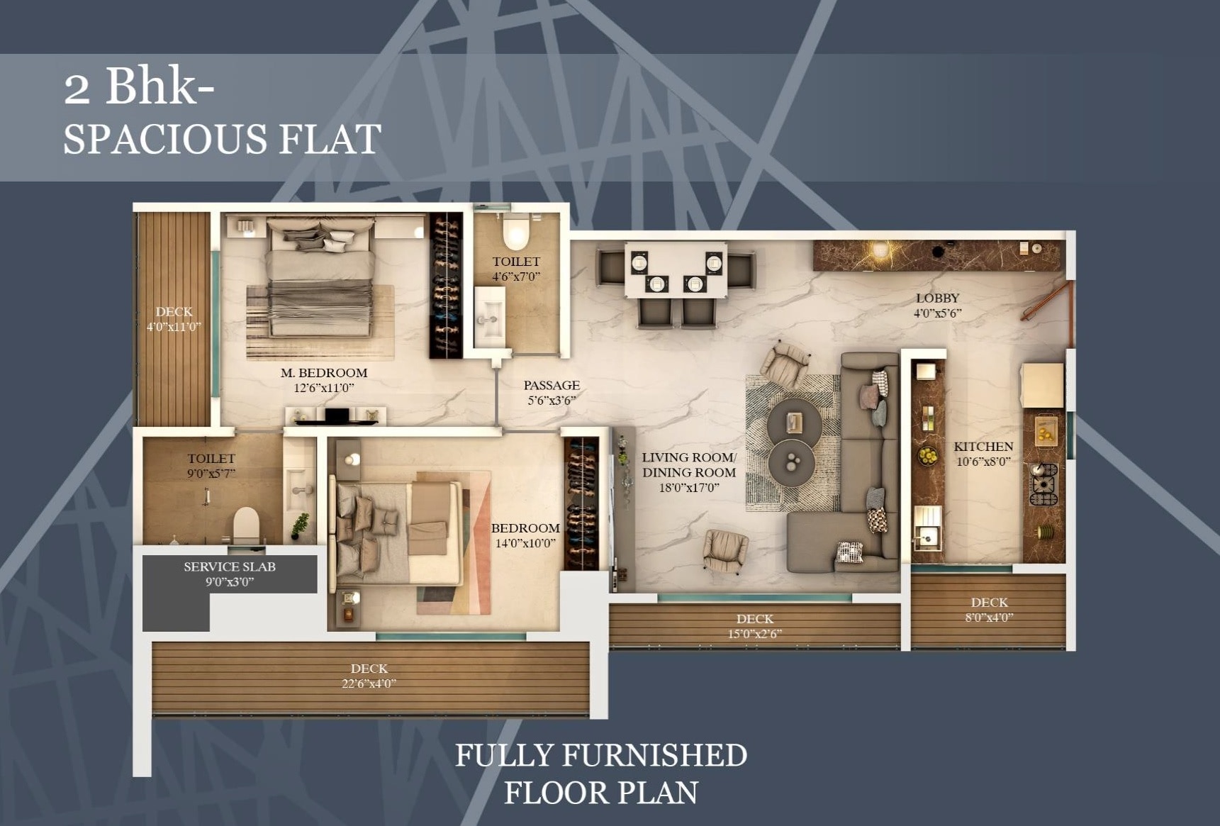 Floor plan of 2 BHK 1147 Sq. Ft. Apartment in Shakti K R Heights, Thane
