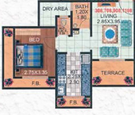 Floor plan of 1 BHK 371 Sq. Ft. Apartment in Shakti Sai Srushti, Thane