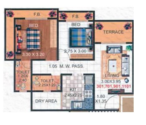 Floor plan of 2 BHK 533 Sq. Ft. Apartment in Shakti Sai Srushti, Thane