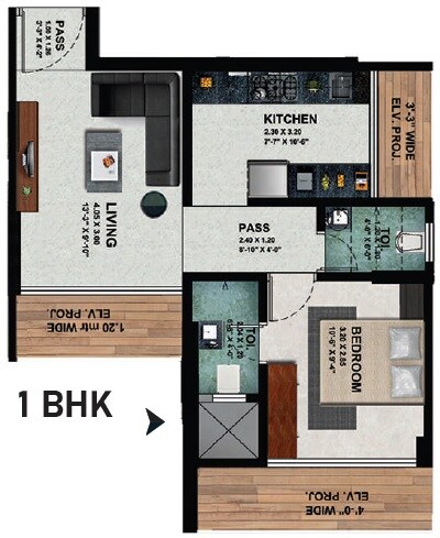 Floor plan of 1 BHK 409 Sq. Ft. Apartment in Shakti Shree Siddhivinayak, Thane