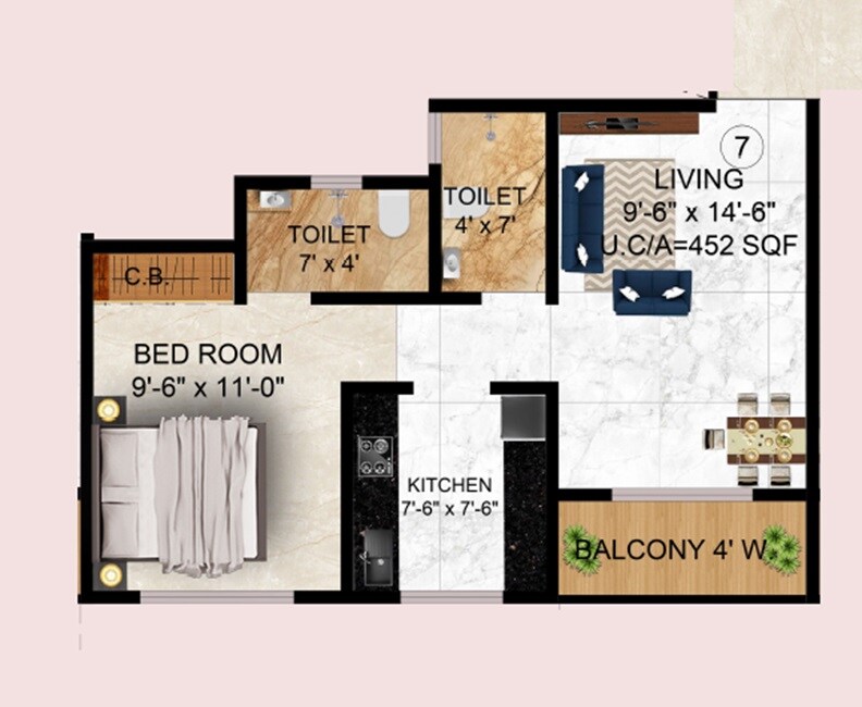 1 BHK 452 Sq. Ft. Apartment